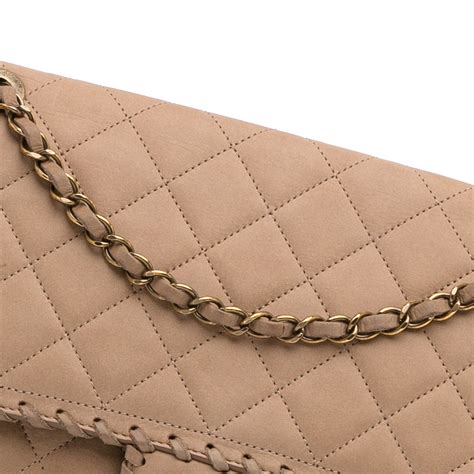 Tan Chanel Jumbo Suede Happy Stitch Flap Bag Camel.